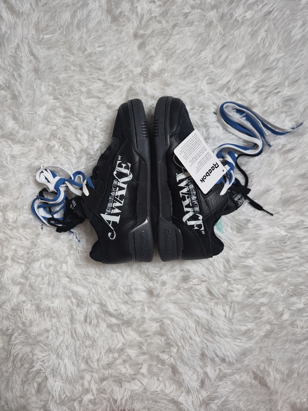 Youth Awake NY x Reebok Sneakers Workout Lo Plus 4.5 Black White Blue Laces Shoe
